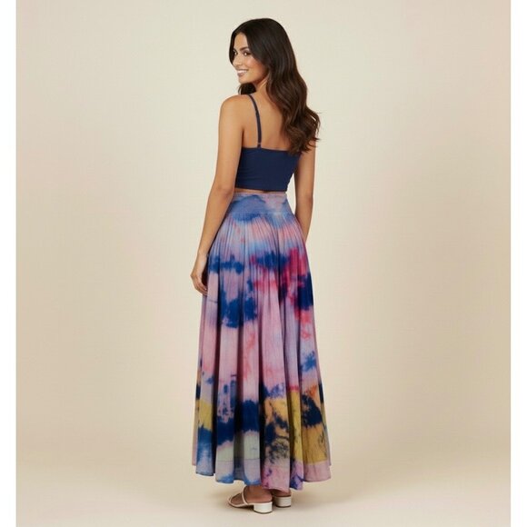 RARE Vintage Free People Hippie Tie Dye Gauzy Flowy Maxi Skirt Coastal Boho Y2K - Picture 10 of 16